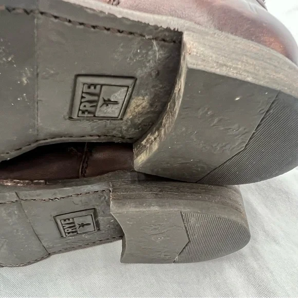 Frye harness buckle strap brown leather mid calf boots moto riding motorcycle 7B - Picture 10 of 16